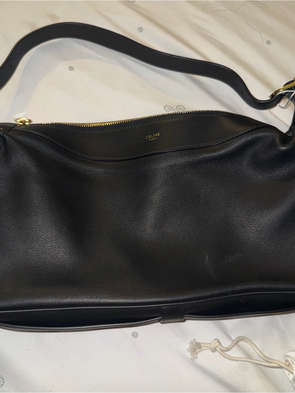 Large ROMY Celine Black Leather Shoulder Hobo with Gold Hardware - Picture 4 of 5